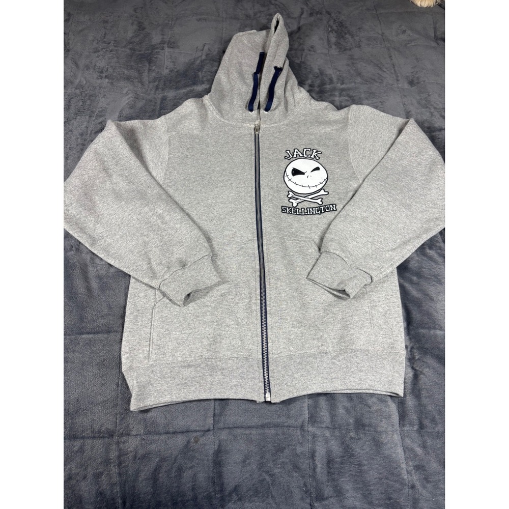 Disney Jack Skellington Nightmare Before Christmas Gray Zip Hoodie Small AJ4238